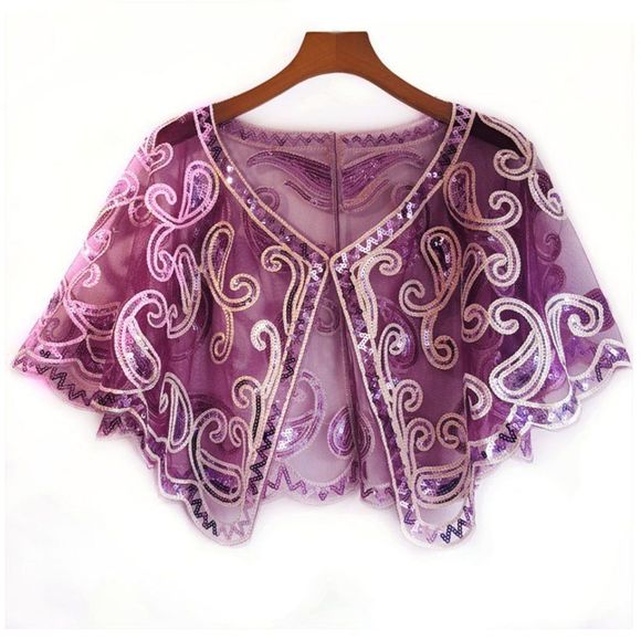 Classic Sparkling Sequin Capelet Shawl | Retro Beaded Pearl Shoulder Wrap - Picture 1 of 3